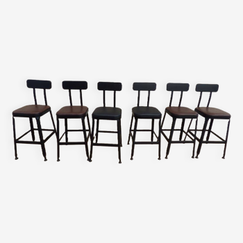 Industrial bar chairs in brown or black imitation leather