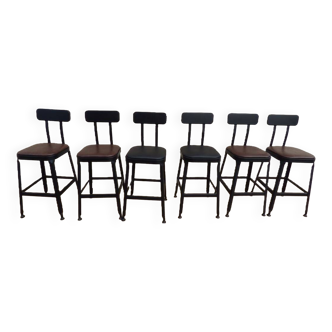 Industrial bar chairs in brown or black imitation leather
