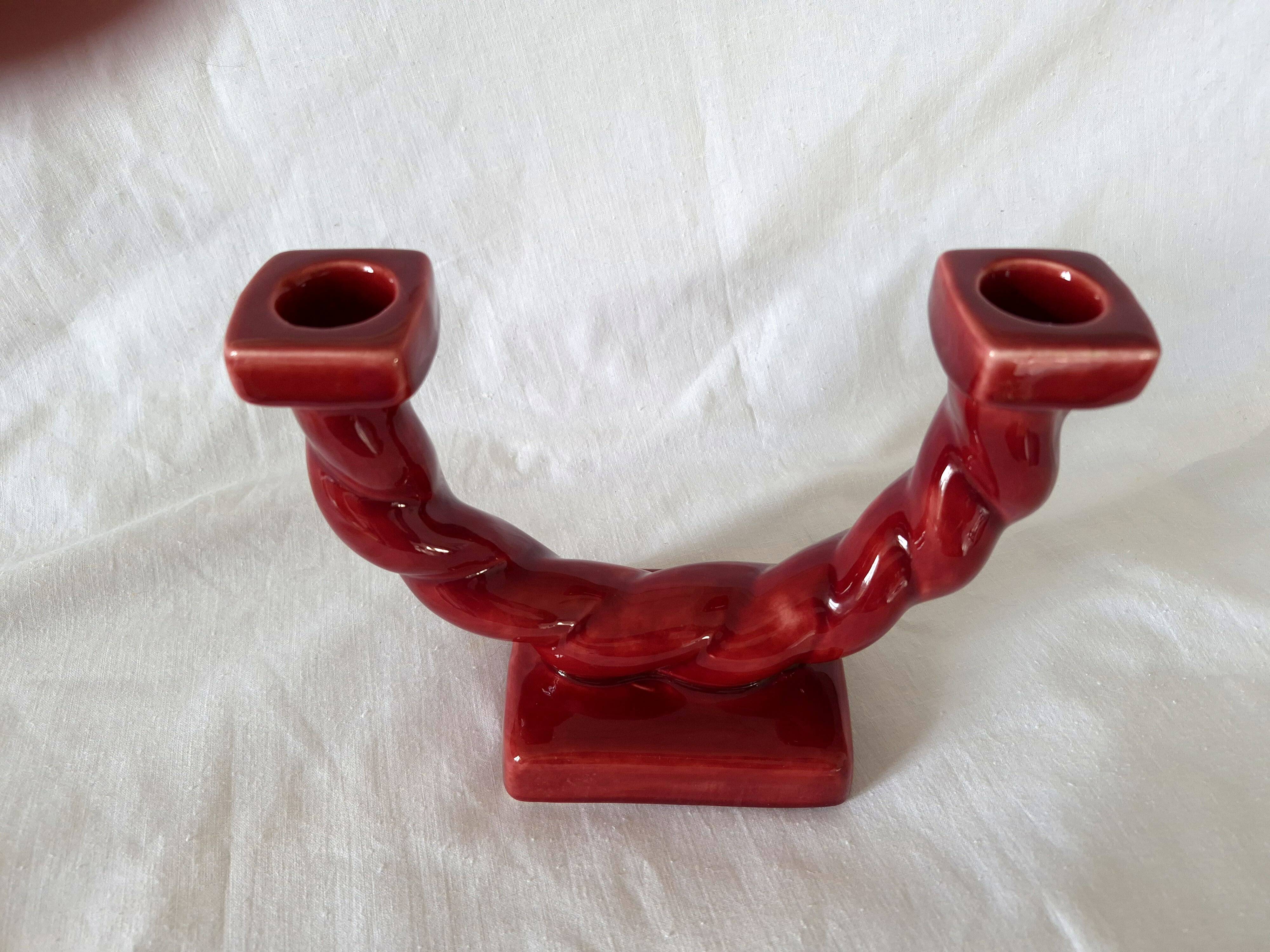 Ceramic chandelier, signed LONGCHAMP, twisted old red