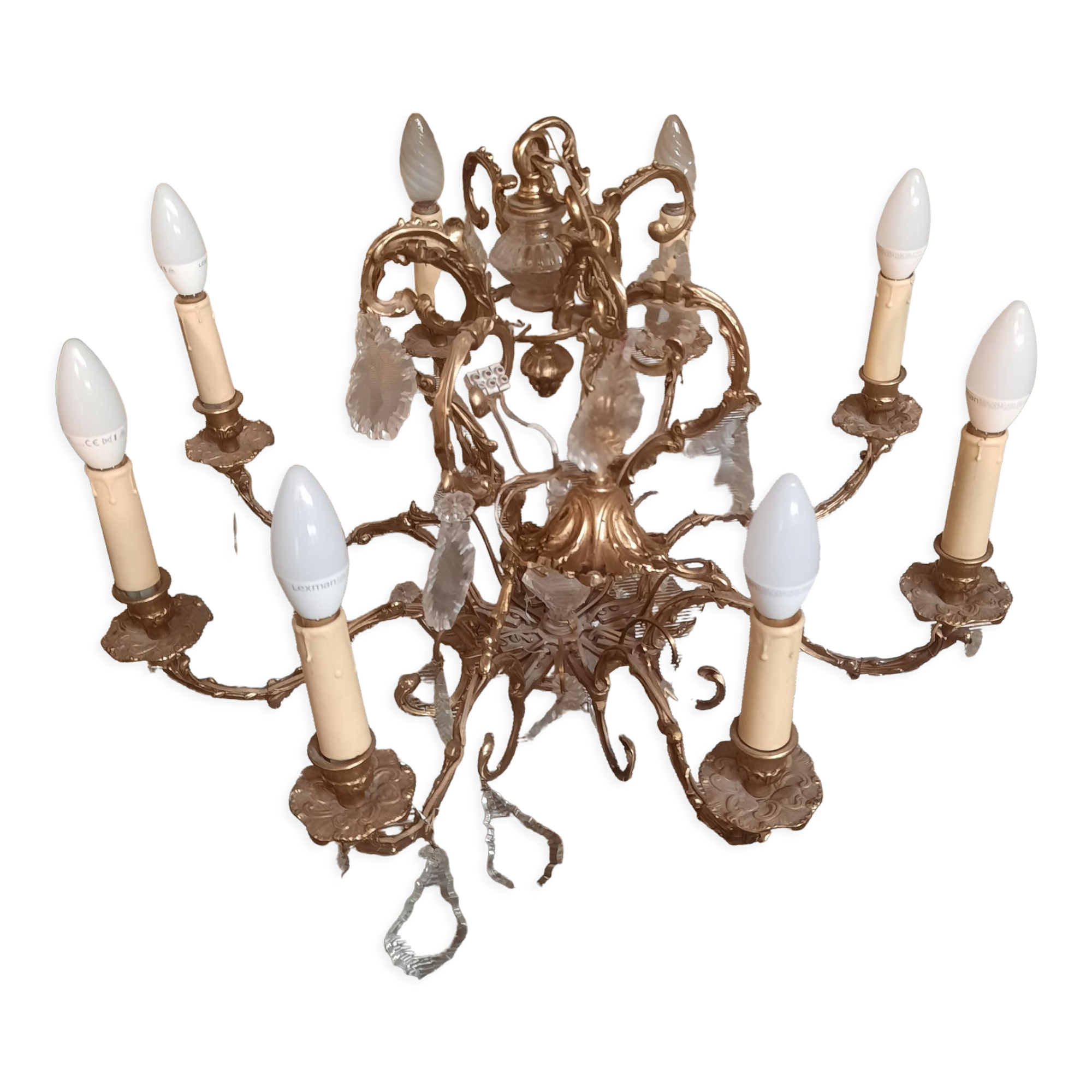 Lustre bronze et cristal 8 branches