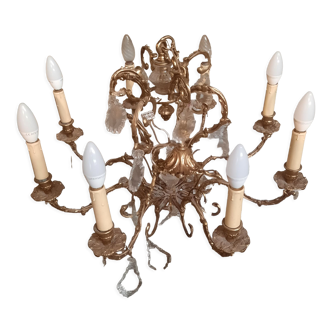 Bronze and crystal chandelier 8 branches