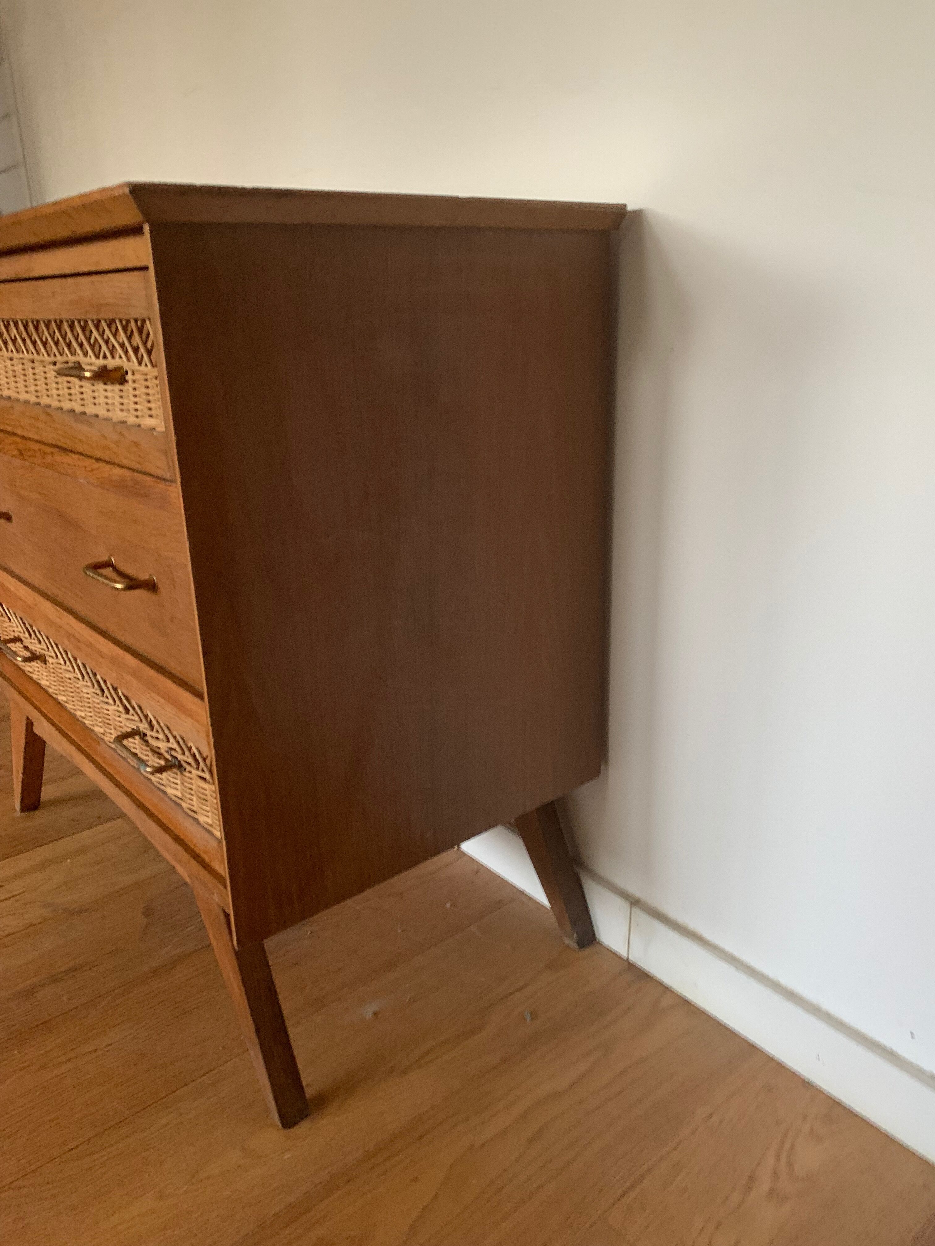 Wood and rattan chest of drawers