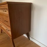Commode bois et rotin