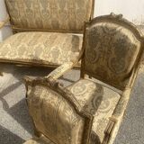 Louis XVI style living room in gilded wood. Napoleon III period