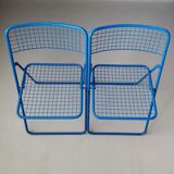 Set of 2 blue metal Rappen (Ted Net) folding chairs by Niels Gammelgaard for Ikea, 1980s