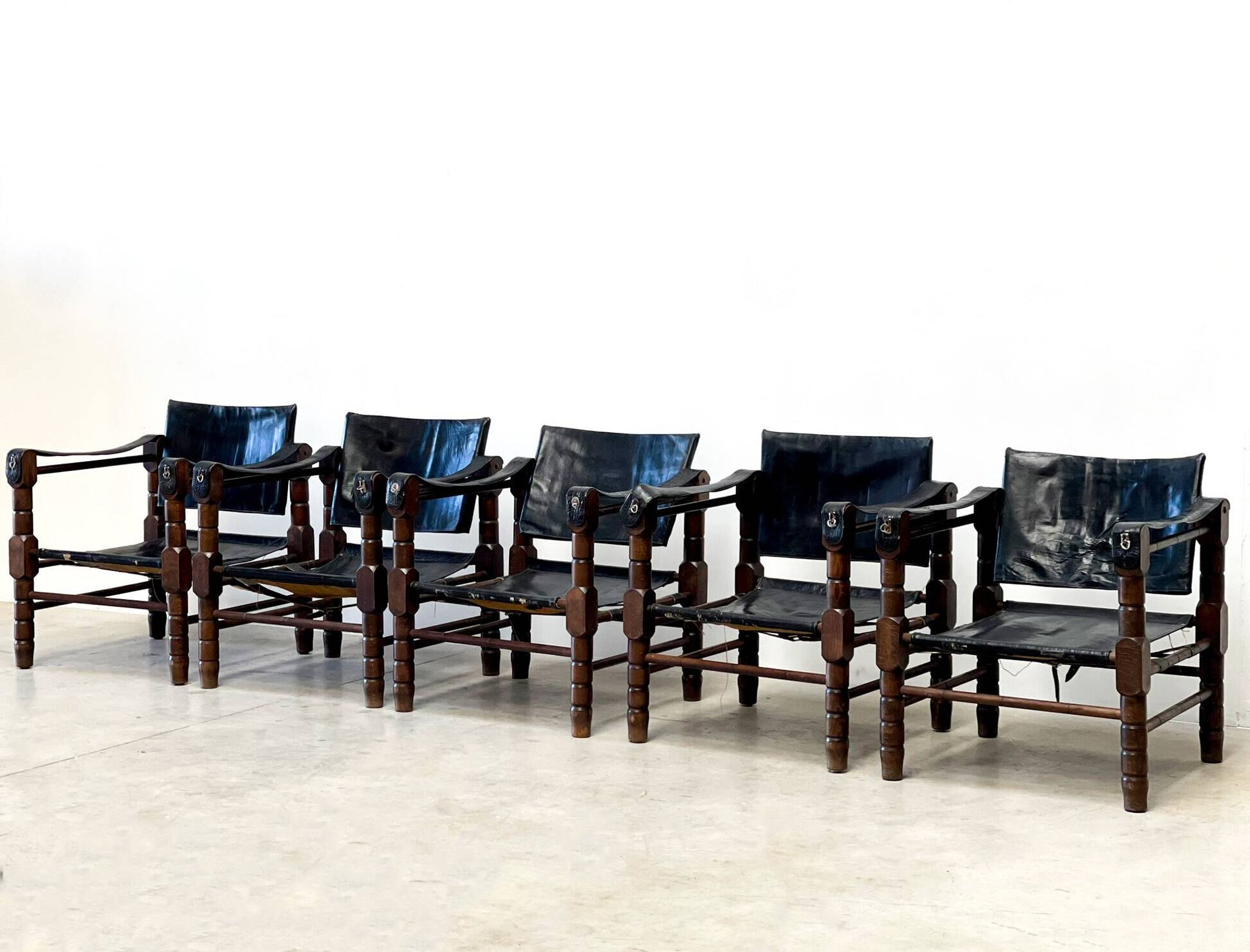 Fauteuils safari vintage en cuir, 1960