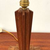 Art Deco oak lamp and wool lampshade from the 1930s
