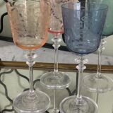 6 colored wine glasses, engraved crystalline