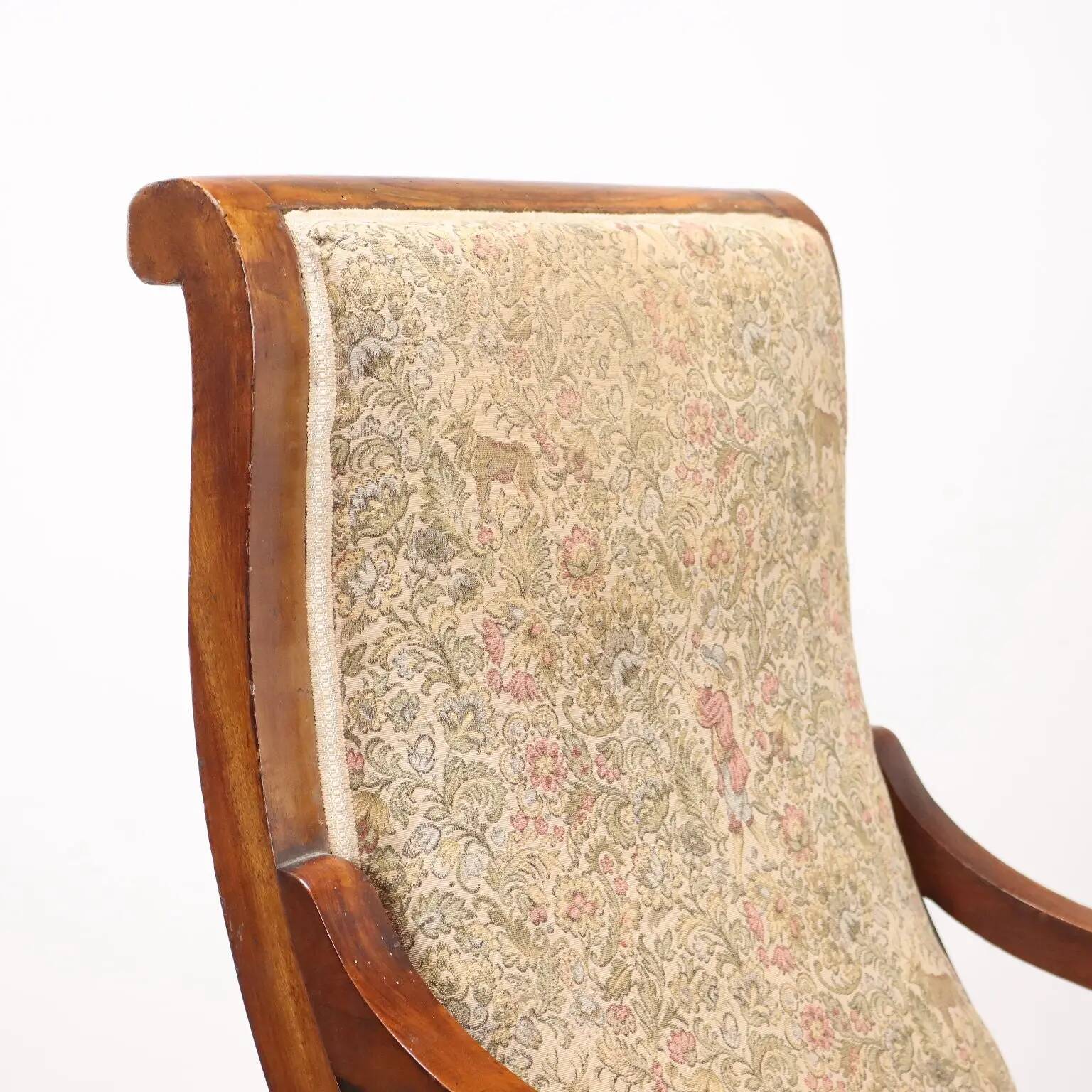 Antique Louis-Philippe armchair in walnut and fabric, Italy, 19th century