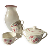 Set of 4 Badonviller Floral cups and a sugar bowl