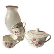 Set of 4 Badonviller Floral cups and a sugar bowl