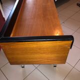 Teak and imitation leather sideboard with 2 drawers
