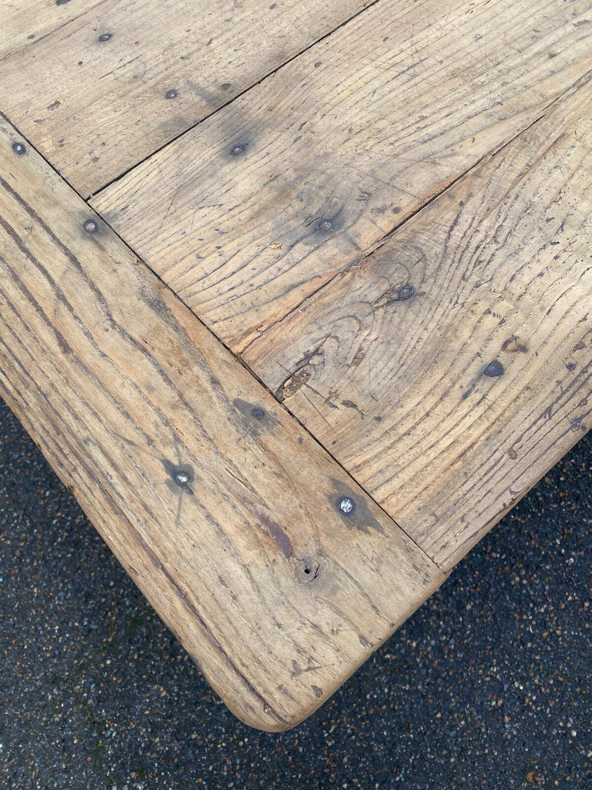 Table de ferme rénovée en chêne massif du 18ème avec tiroir 220cm