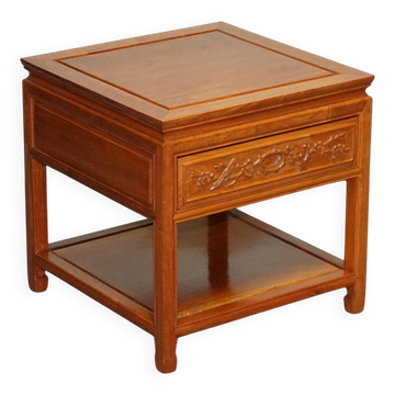 Vintage Oriental Teak Bedside Table with Drawer and Shelf, China