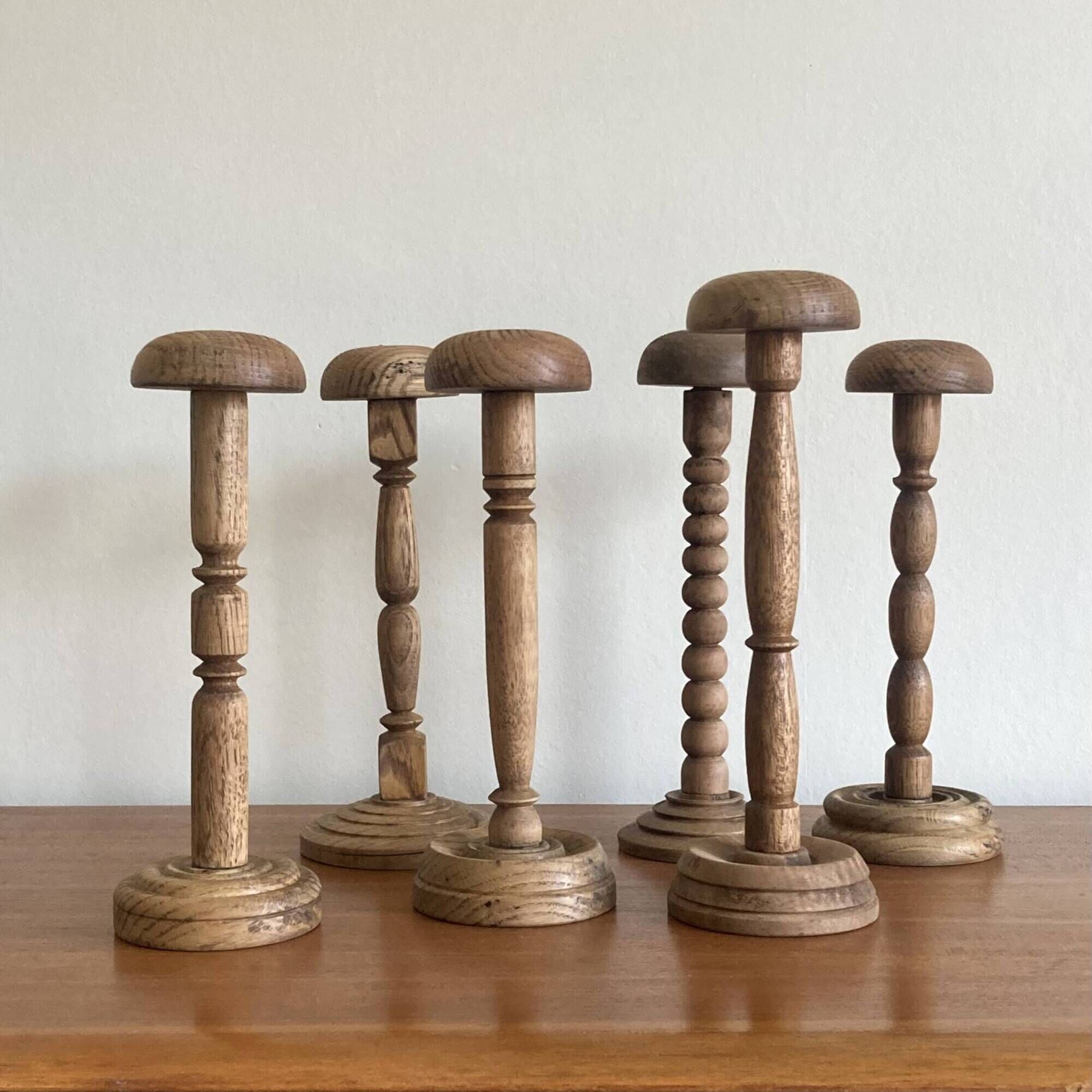 Set of 6 wooden hat racks turned old vintage decoration ACC-7068