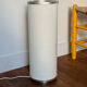 Linen and metal floor lamp