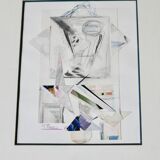 80s painting / framed drawn paper collages