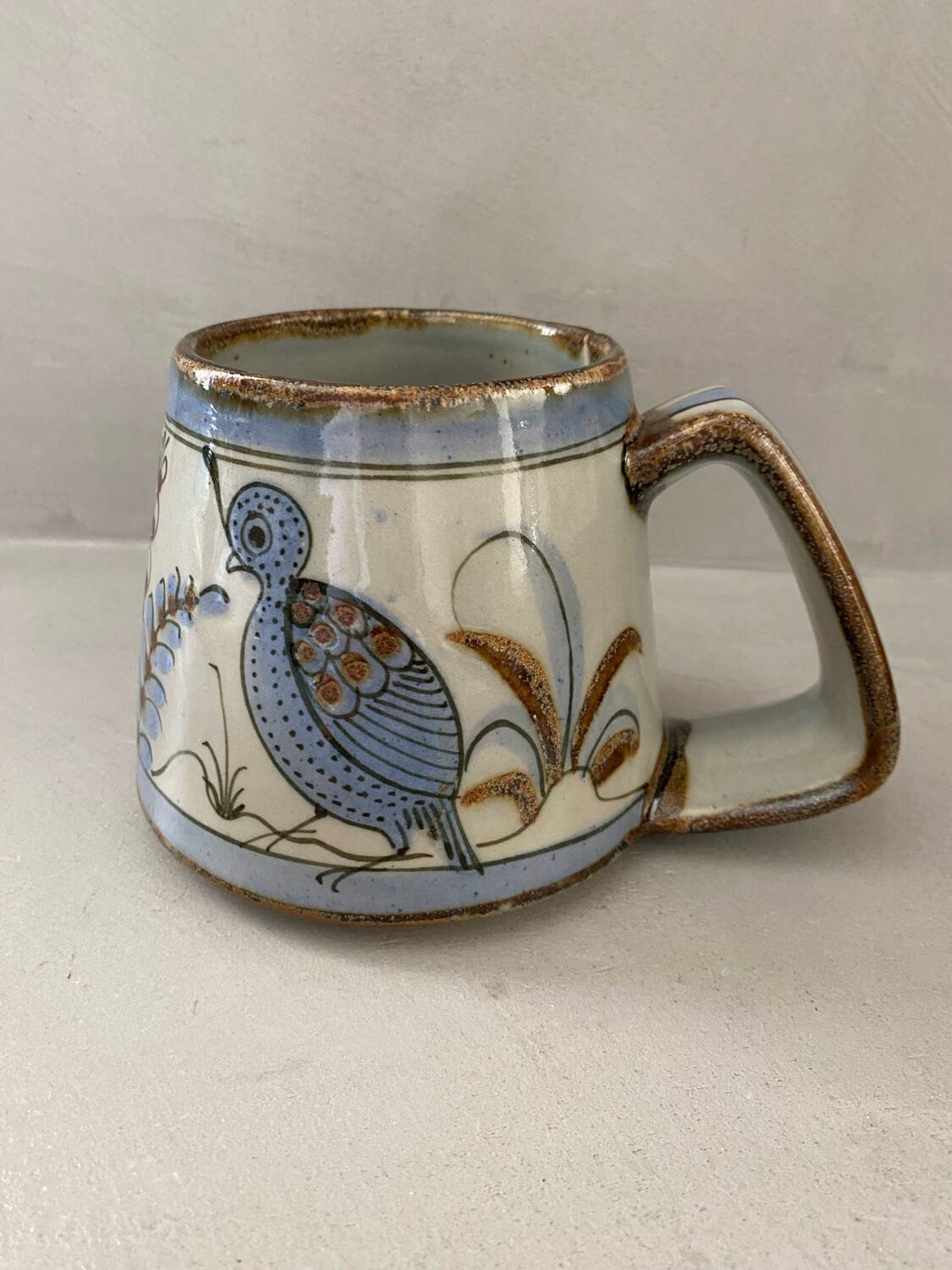 Ceramic mug vase Mexican craftsmanship signed bird flower
