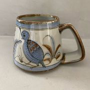 Vase mug en céramique artisanat mexicain signé oiseau fleur