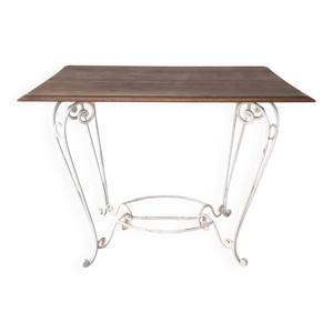 table en fer forgé et - noyer