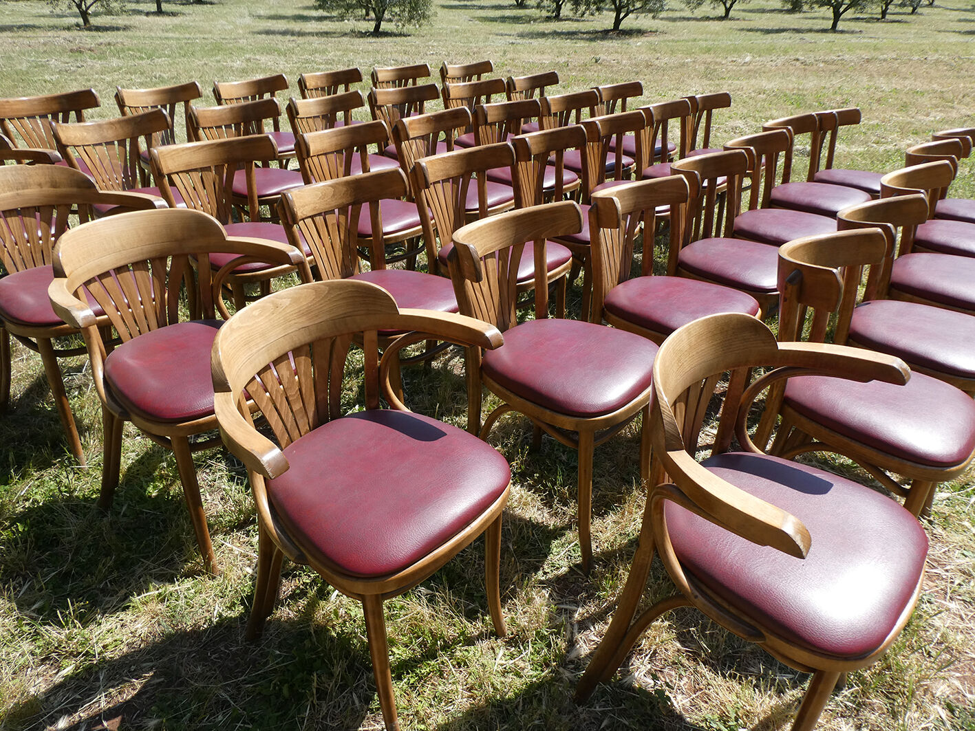 Set of 41 bistro chairs seated red skaï