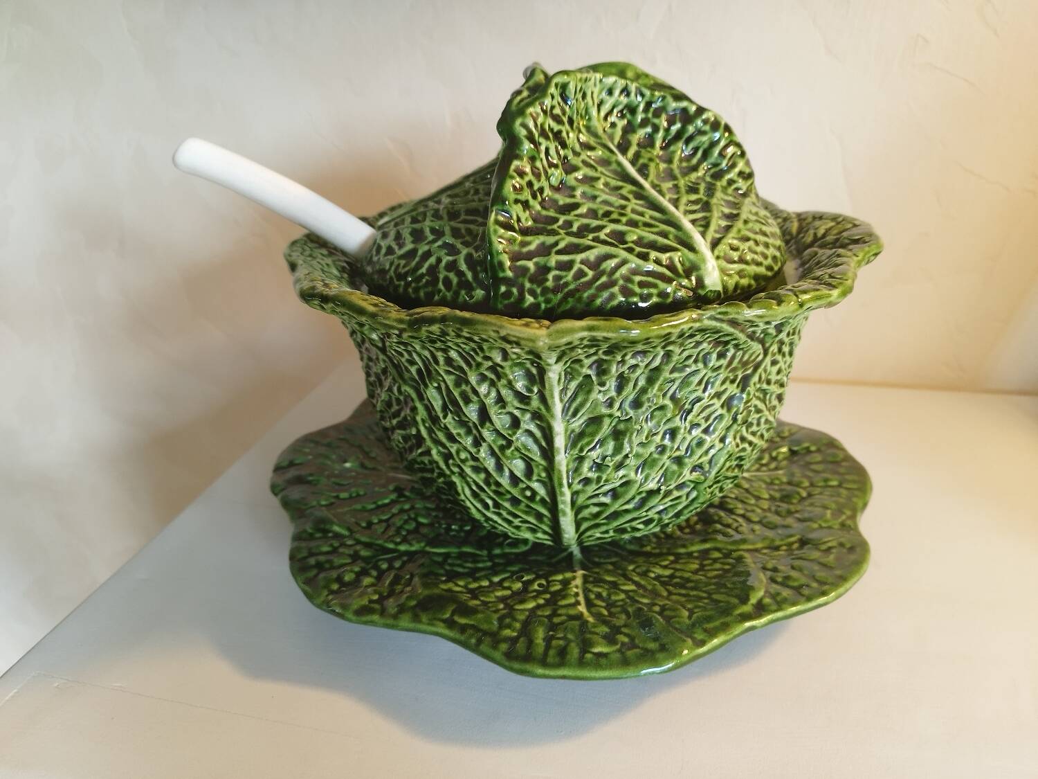 Green Cabbage Barbotine Soup Tureen