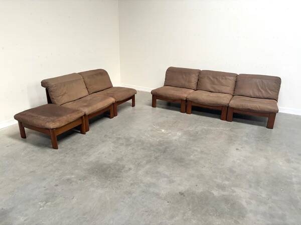 Ensemble de salon / fauteuil / canapé en cuir et chêne Rolf Benz, années 1970