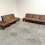 Ensemble de salon / fauteuil / canapé en cuir et chêne Rolf Benz, années 1970