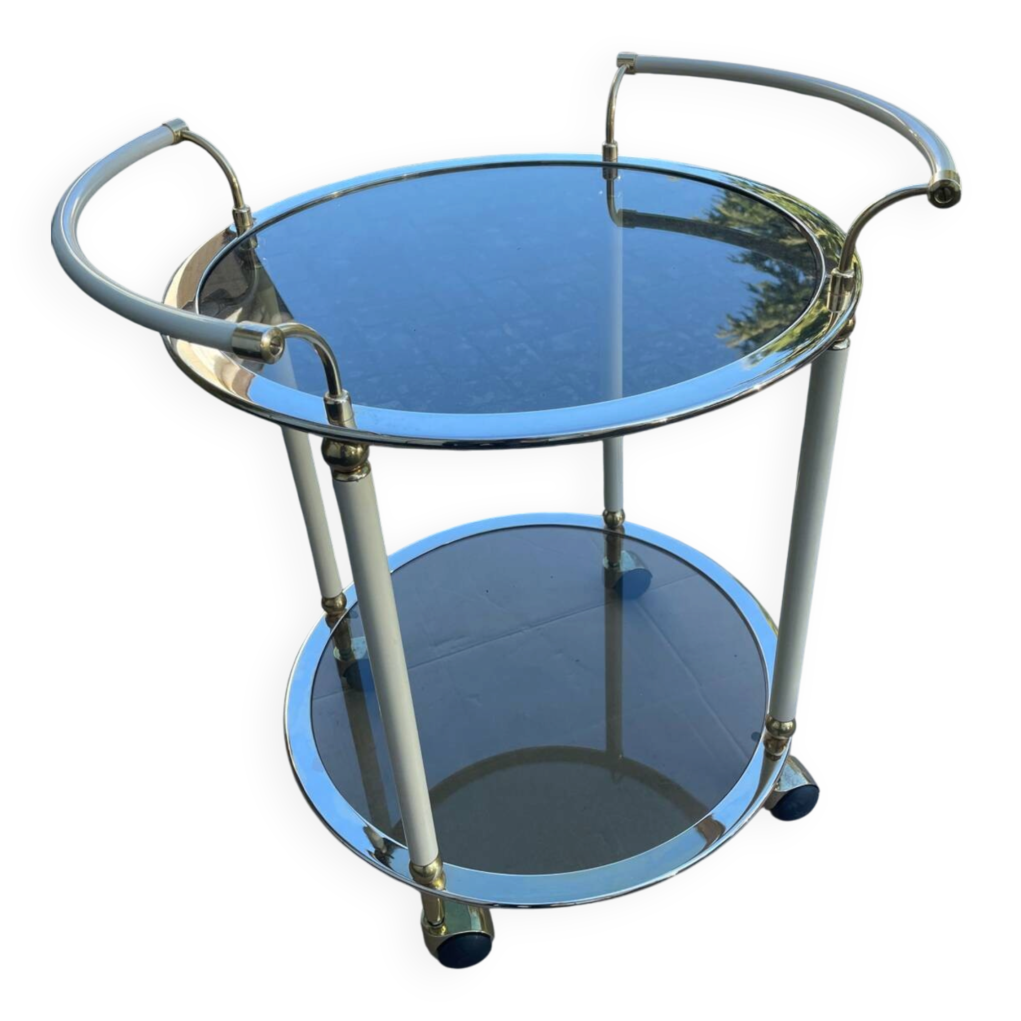 1960s glass and brass bar cart