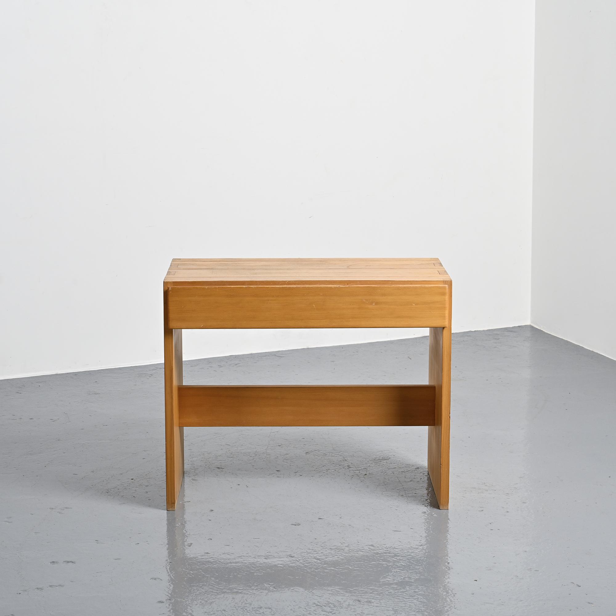 Desk in solid elm by Maison Regain, 1970s.