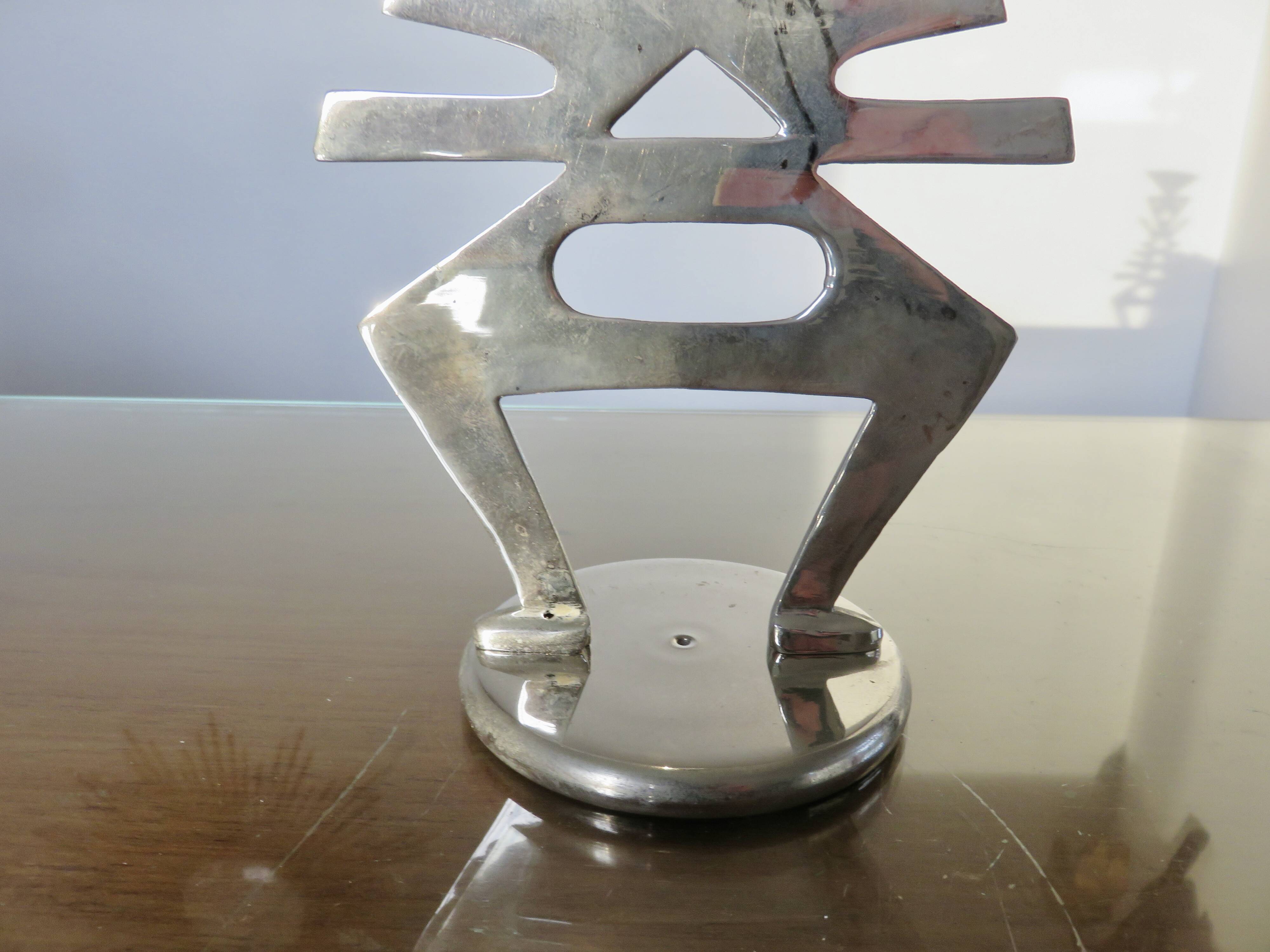 Ethnic “skeleton” candle holder in nickel-plated brass from the 80s