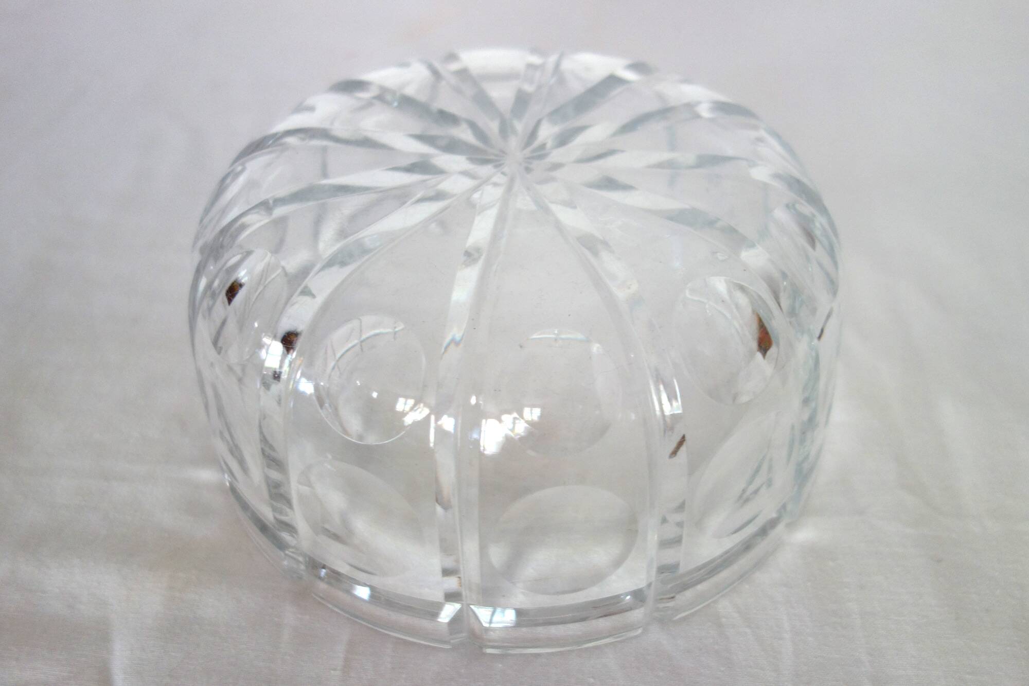 Vintage Bohemian cut crystal salad bowl and cutlery
