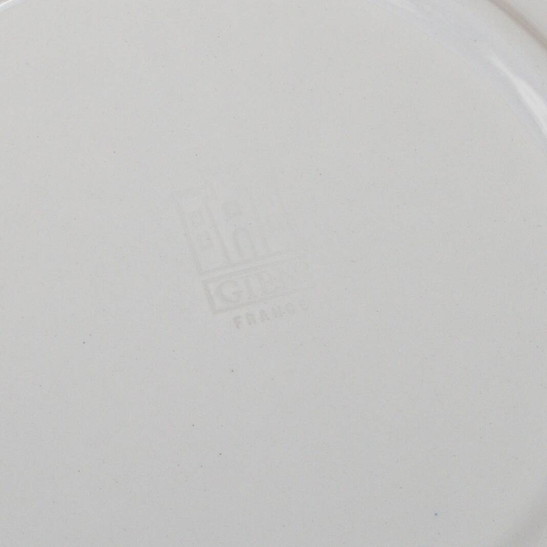 4 blue Gien plates with castle village bridge decor