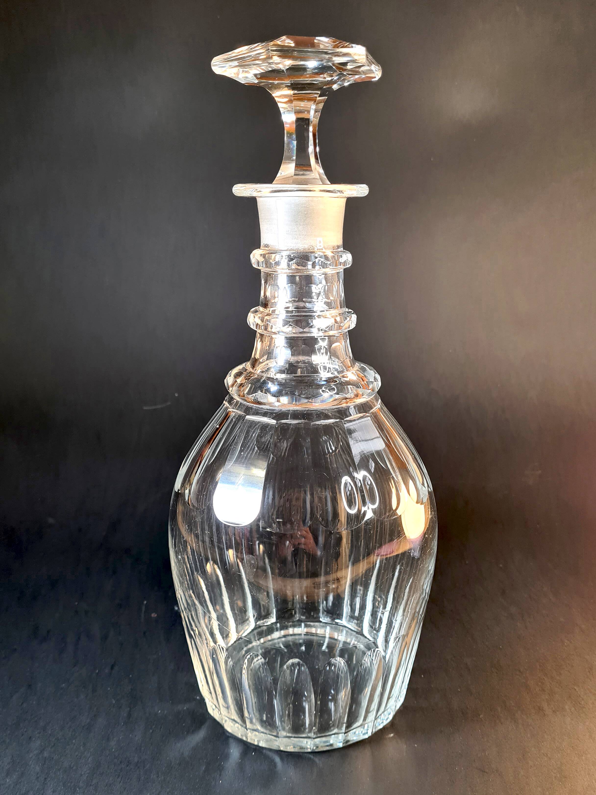 Title: Large Georgian Crystal Decanter – 3-Ring Neck & Stopper