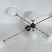 Stilnovo vintage 1960s chandelier, brass and glass, 6xE14