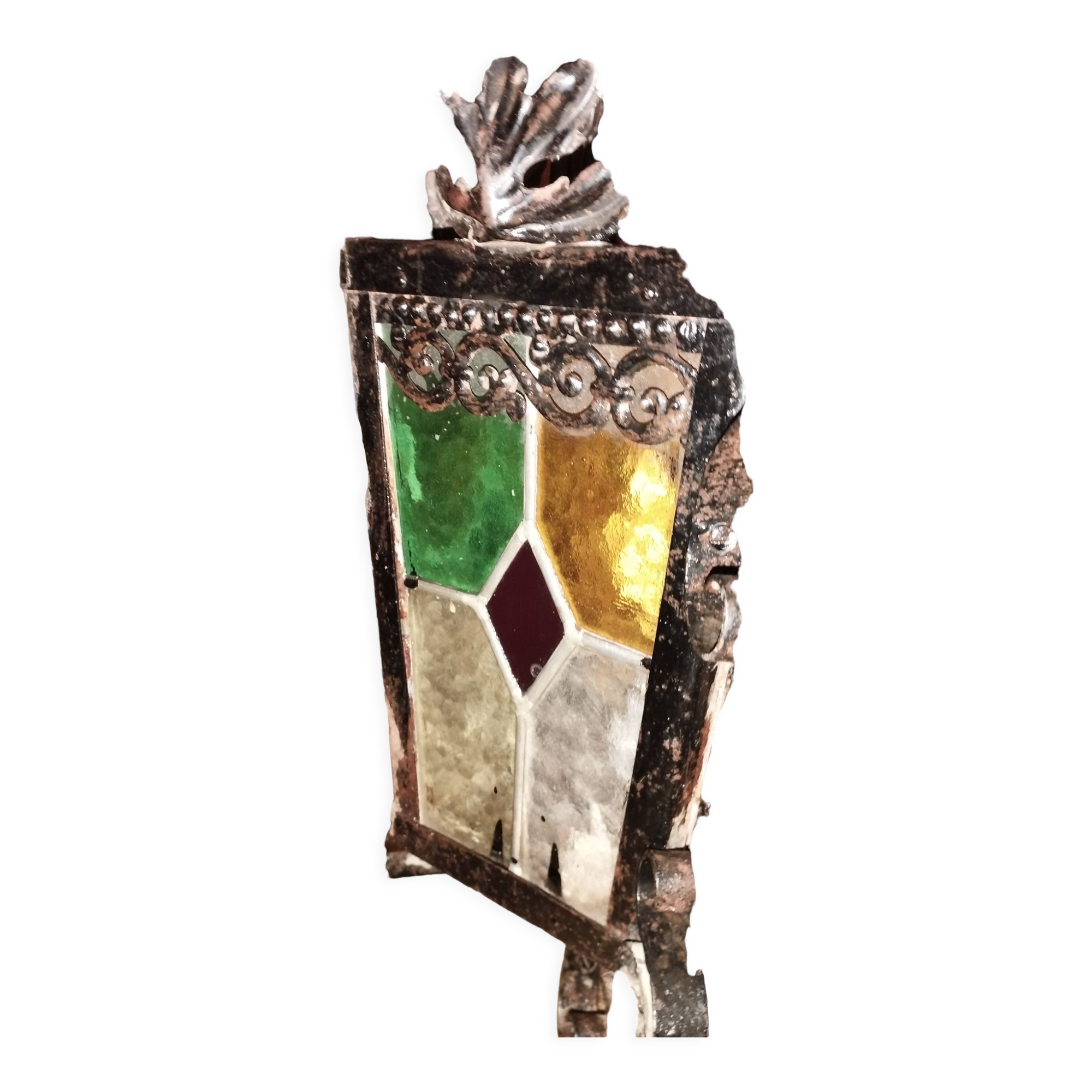 Chandelier old lantern interior / exterior colored glasses multicolor