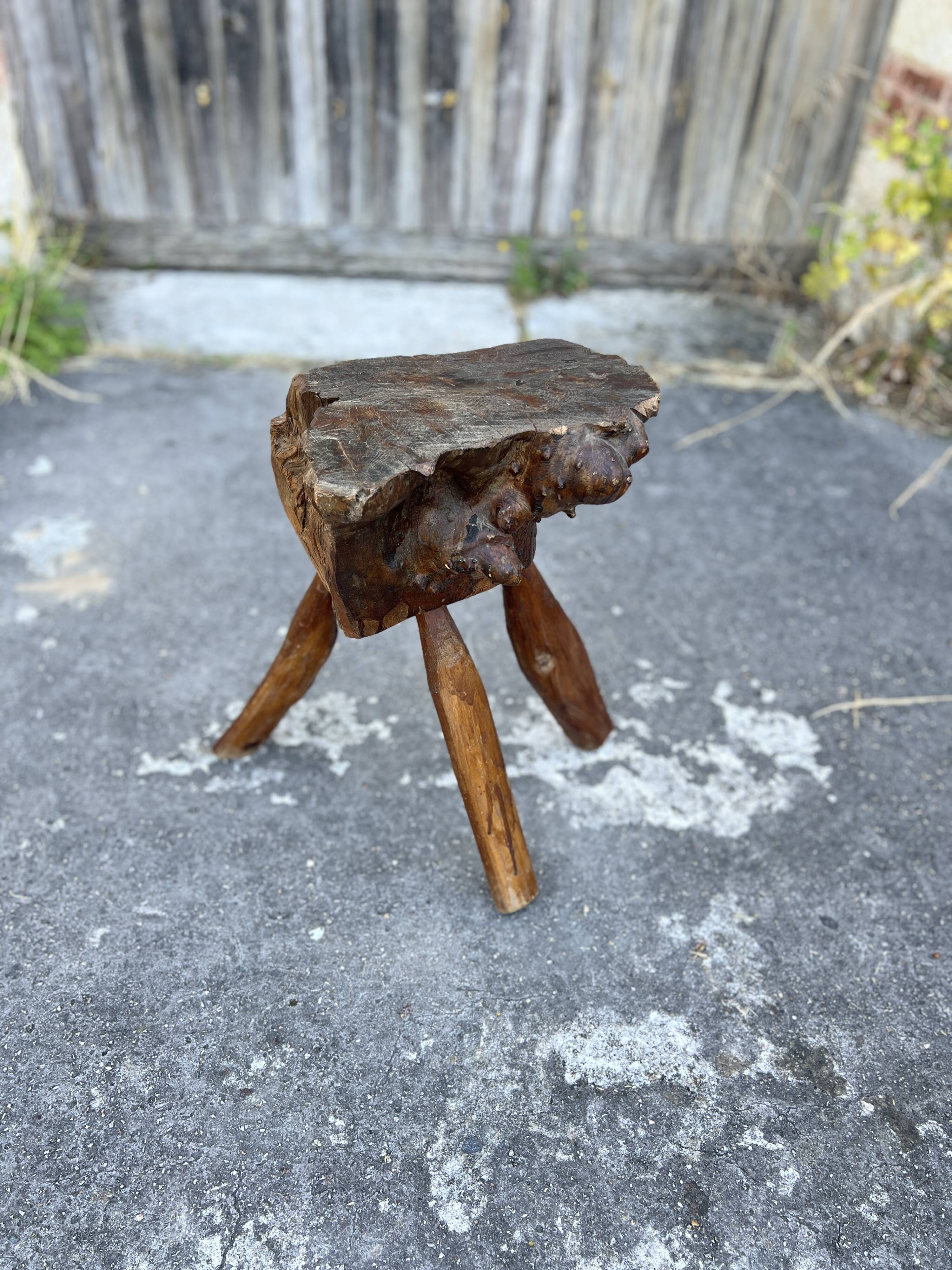 Solid Wood Chopping Block Stool – Organic Sculpture H54cm