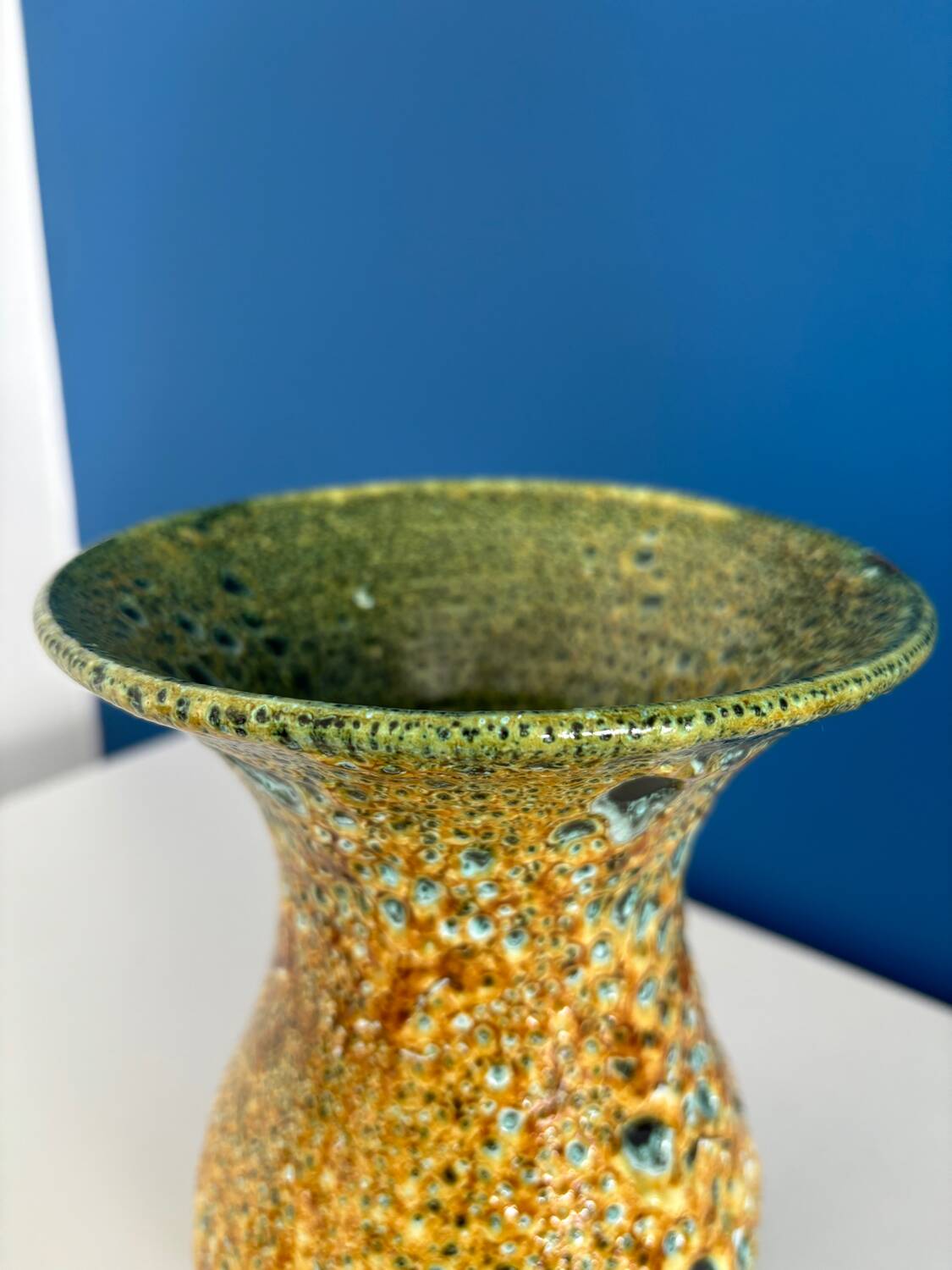 Vintage fat lava ceramic seafoam vase