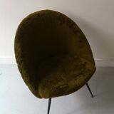 Vintage cocktail armchair in khaki moumoute, design 1970