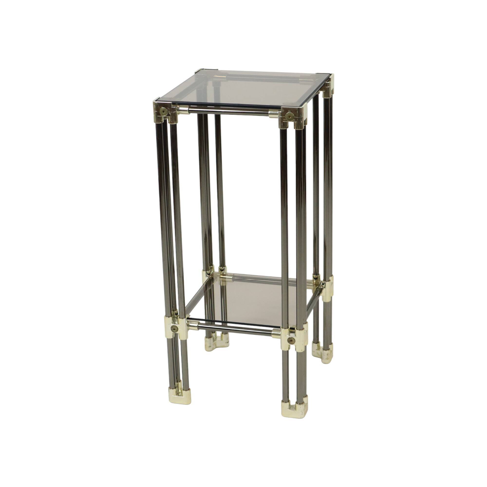 Hollywood Regency Side Table Plant Table Smoked Glass Chrome 1970s