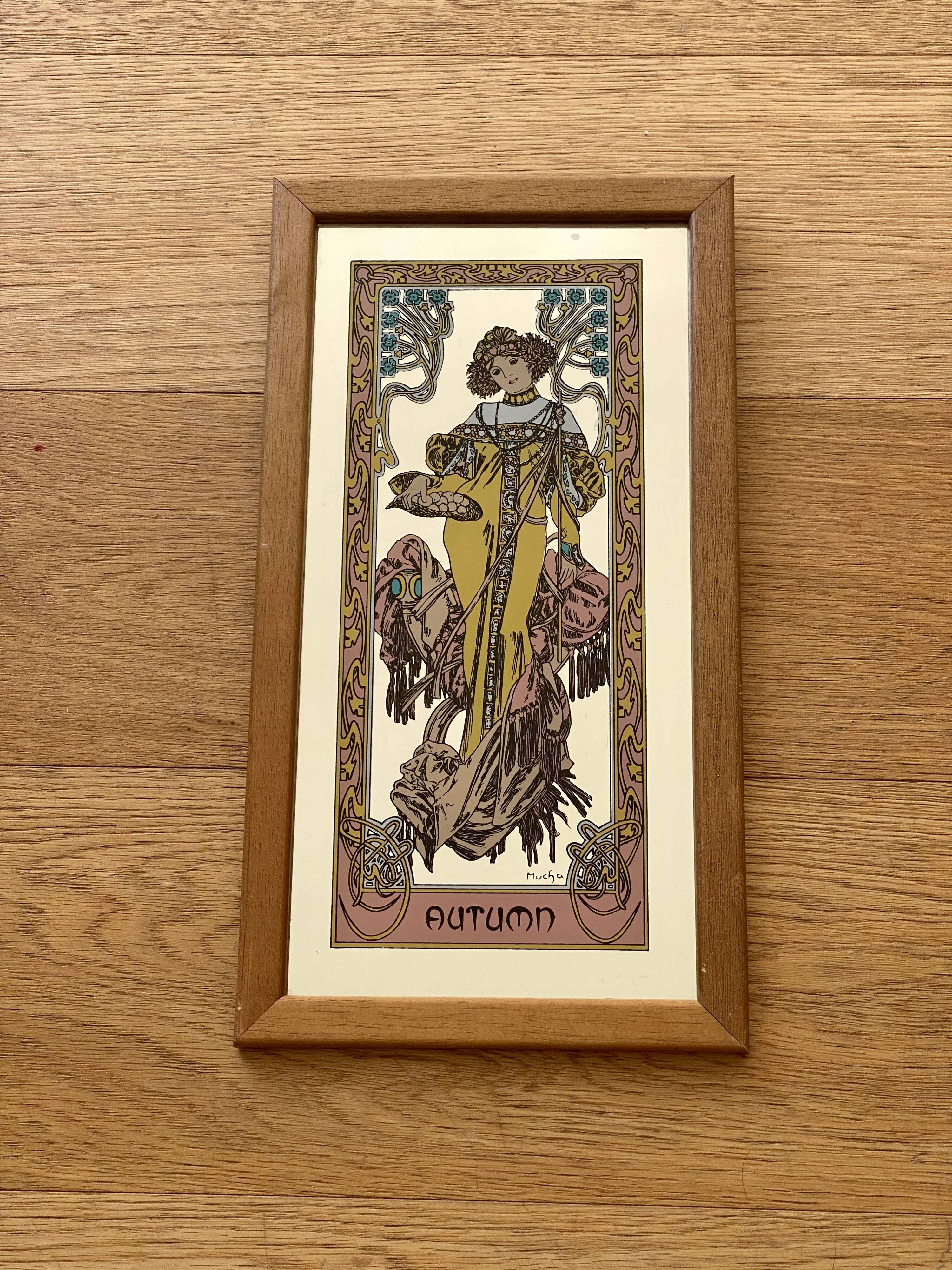 Set of 4 screen-printed Mirrors Mucha, the 4 seasons