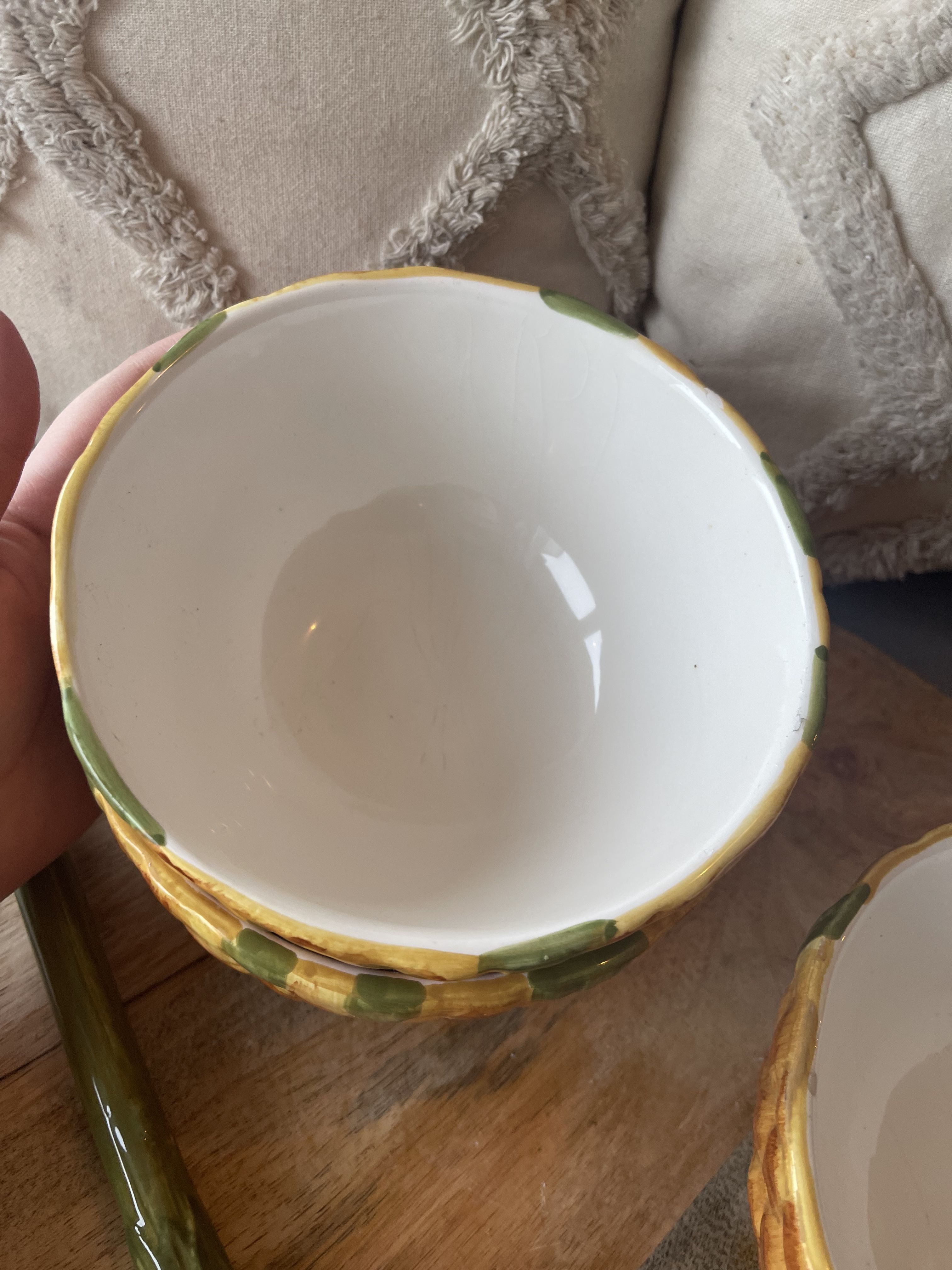 Old set of bowls and spoons in the shape of vintage pineapple