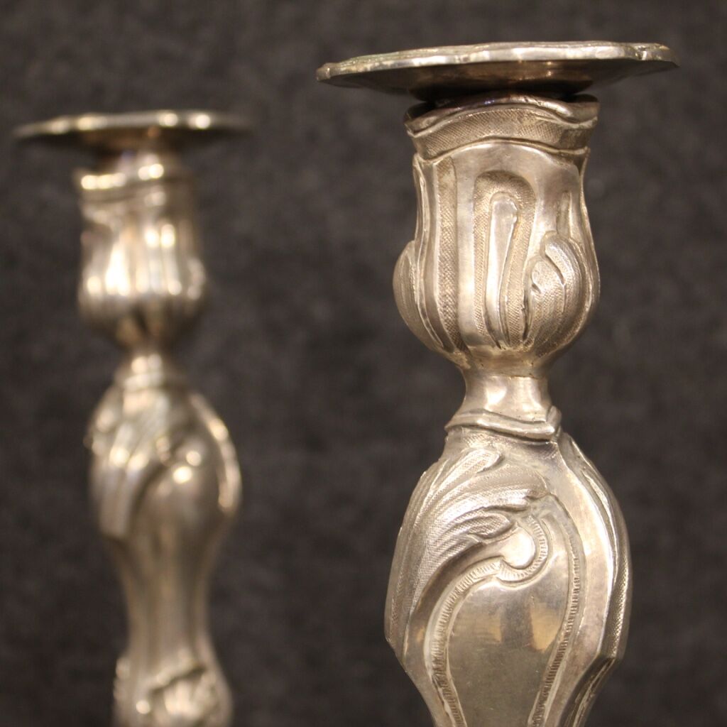 Pair of Italian silvered metal candelabras from 20th century