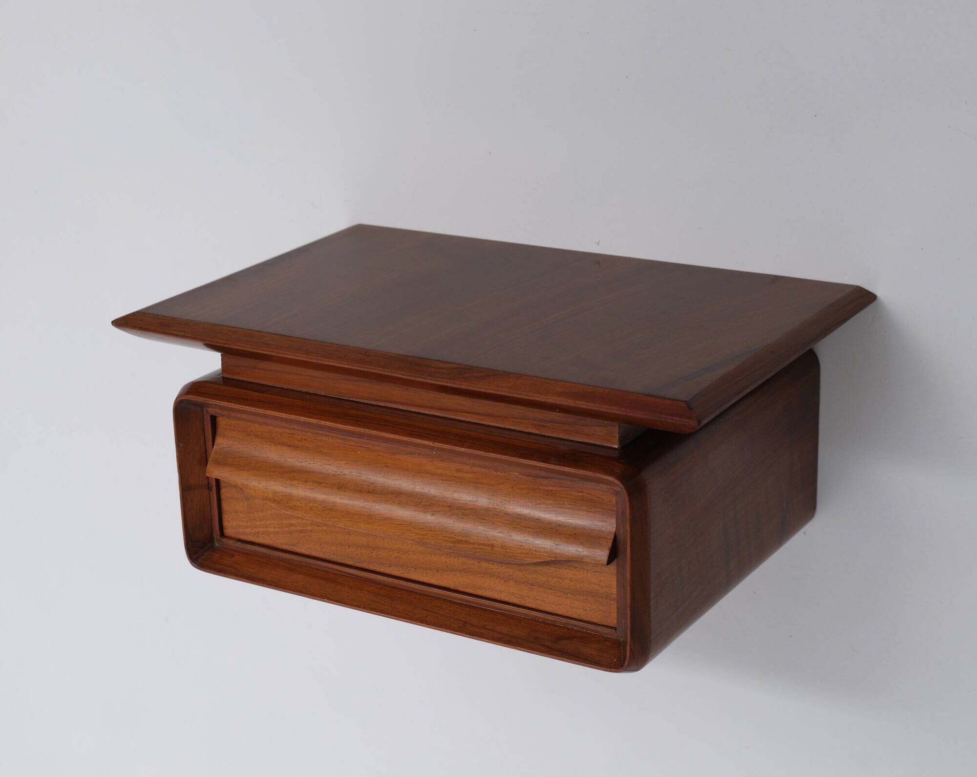 Pair of 1950s Italian Wall-Mounted Wooden Nightstands with Single Drawer