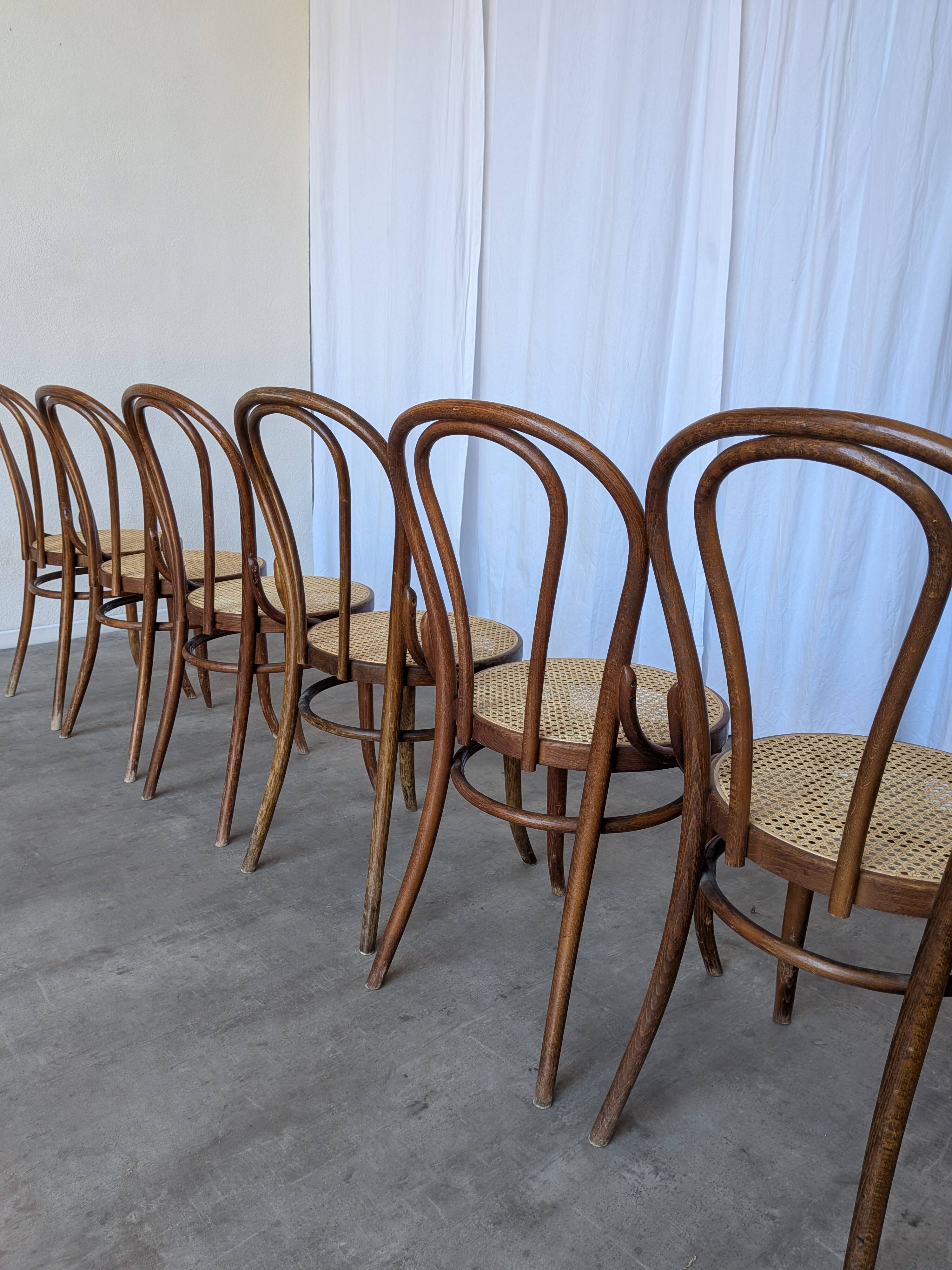 Set of 6 Bentwood Dining Chairs with Cane Seat / Bistro Thonet Style Chairs