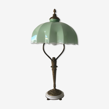 Lampe parapluie en opaline et marbre 50cm vintage 1910