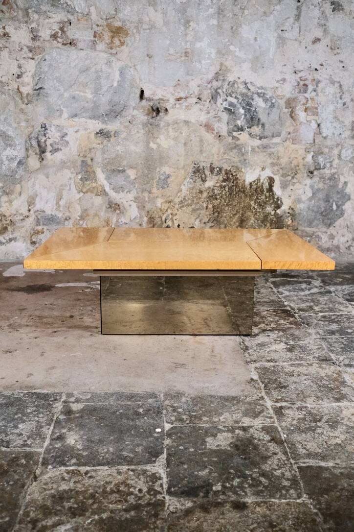 Ash burl bar coffee table, Paul Michel for Roche Bobois, 1980s