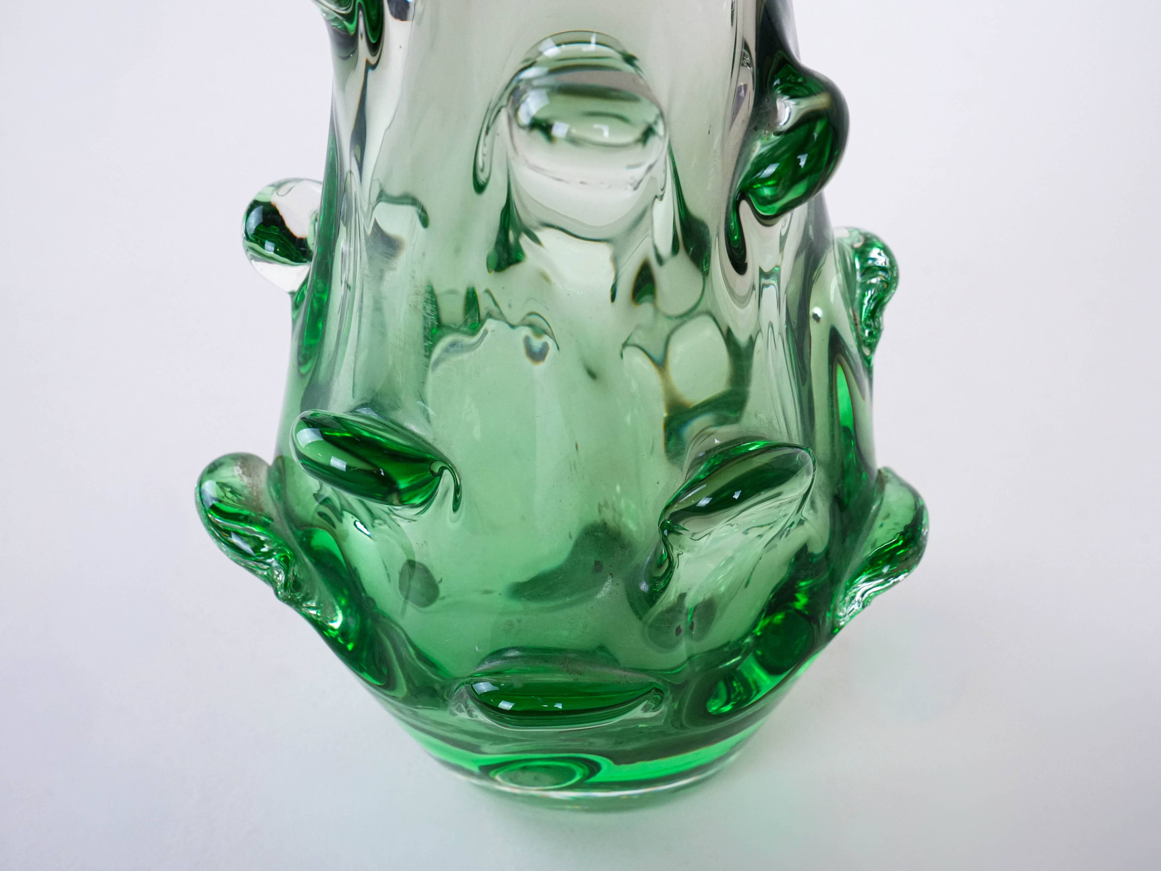 Green vase, Murano glass, 1960s, made in Italy