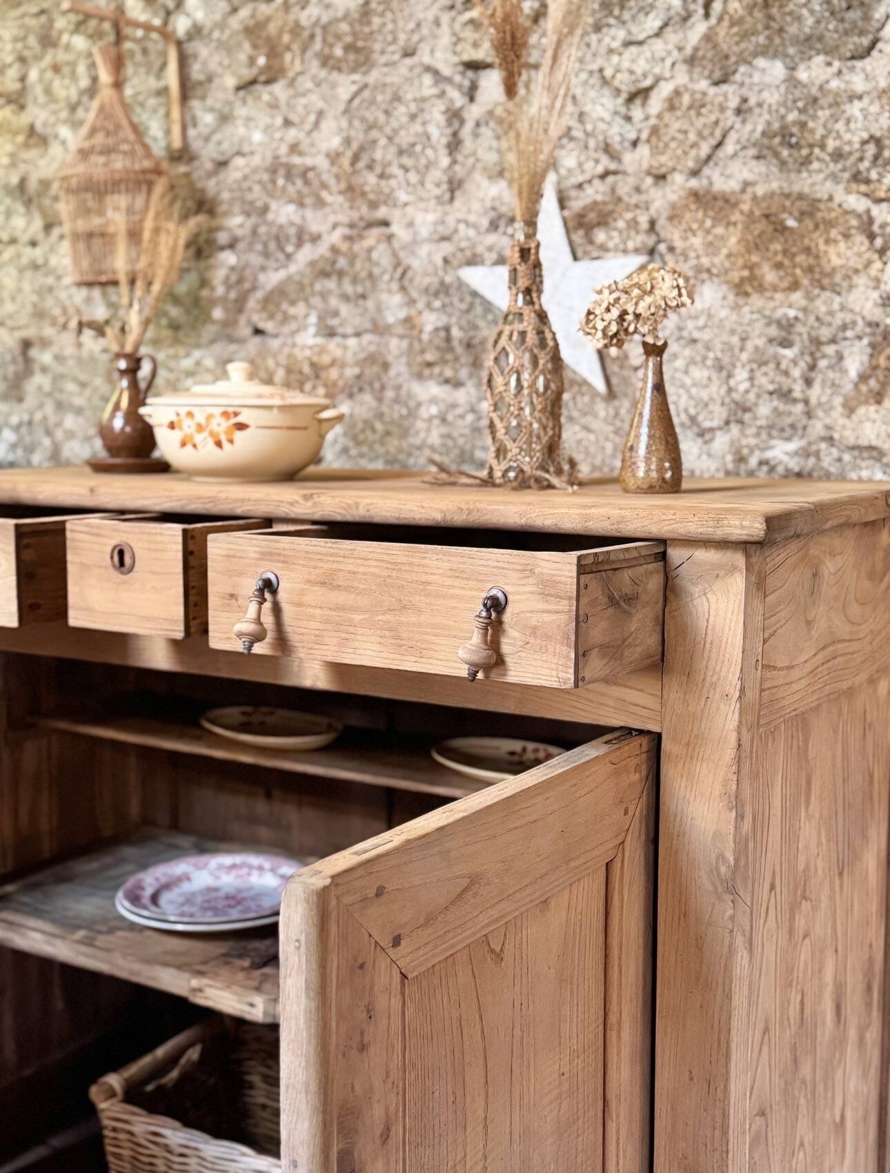 rustic wooden farm buffet sandblasted