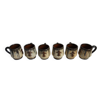 Lot de 6 mugs en grès signés Losson, Belgique, vintage